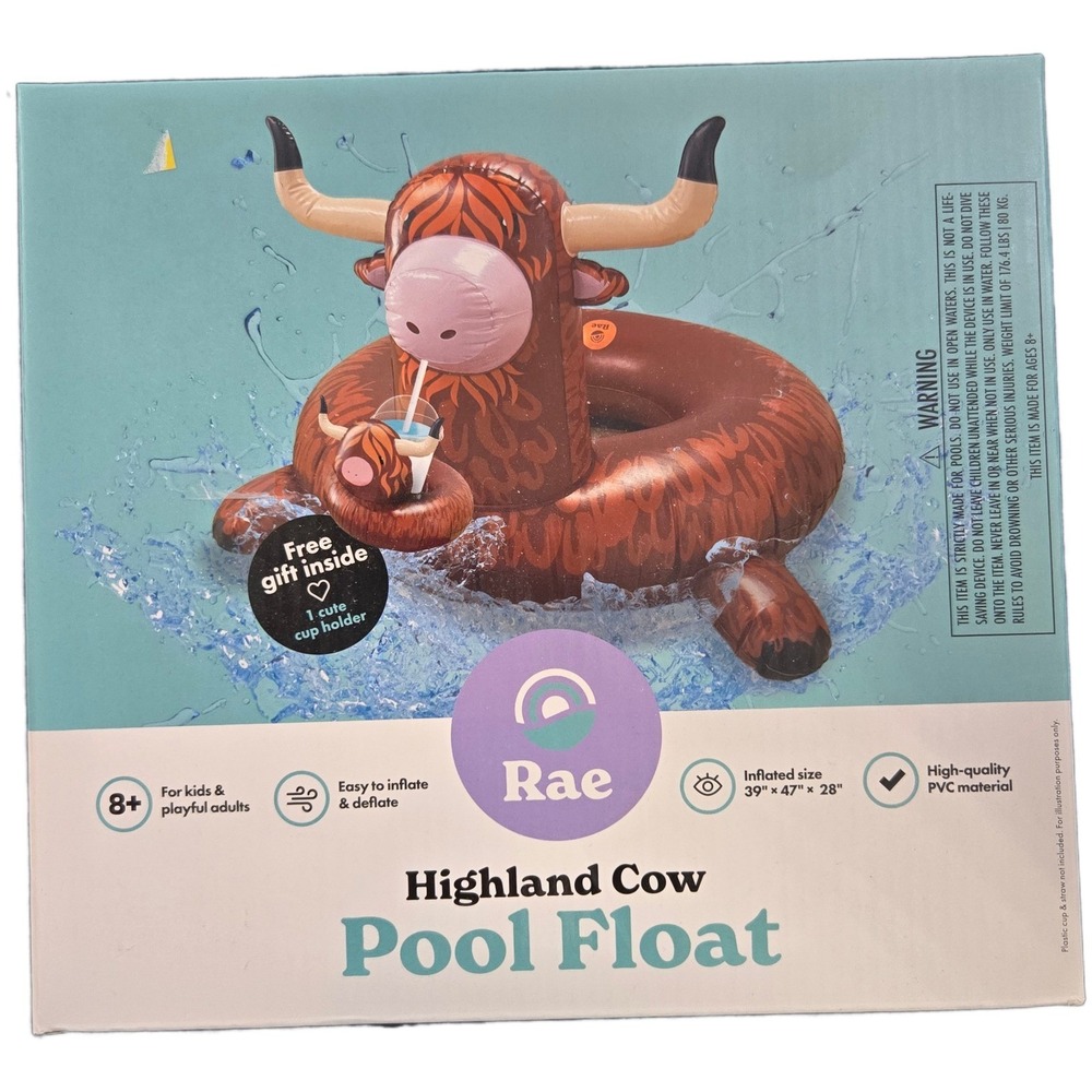 Rae Highland Cow Pool Float Tractor Supply Fancy Farm Inflatable with Cup Holder